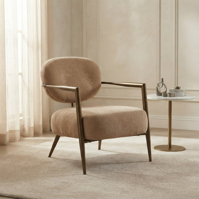 Fauteuil d'appoint moderne à structure métallique, chaise d'appoint rembourrée en tissu doux, fauteuil lounge confortable de style milieu du siècle