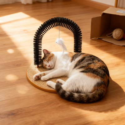 Cat Massager And Self Grooming Arch，pet Scratcher- Bristle Ring Brush Cat Arch