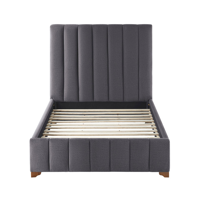 Modern Upholstered Platform Bed Frame With Headboard, Queen, Dark Gray