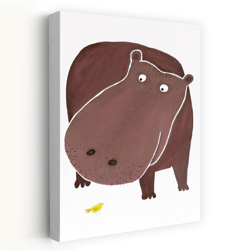 Big Hippo Little Bird Contemporary Bird Wall Art Print by Carla Daly - Wrapped Canvas Print, 91.44cm H x 60.96cm W