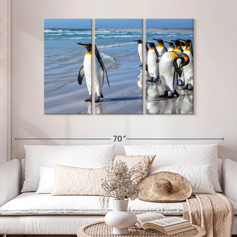 Pingouins bruns dans la plage, H 32 po x l 50 po