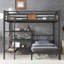 Grand lit superposé simple avec espace de rangement sur le lit supérieur, lit inférieur avec cintres et tablettes, peu encombrant, noir