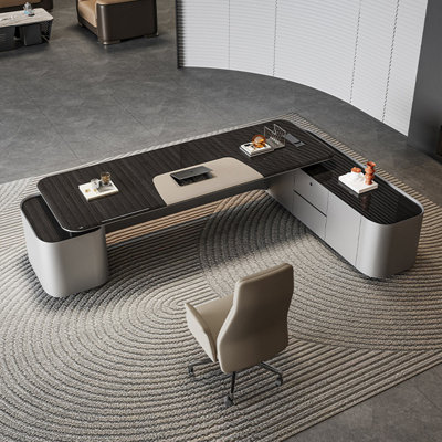 110.24"Luxury and high-end black L-shaped executive desk