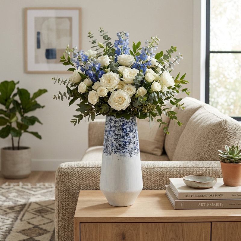 Glass Vase with Contemporary Tapered Design and Decorative Textured Detail for Modern Accent Styling, 16" H x 7" W x 7" D