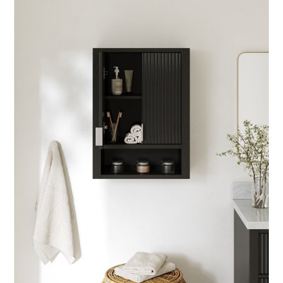 Ariel Milan Bathroom Wall Cabinet 31"H x 23.1"W x 8"D - Open Shelf - Black
