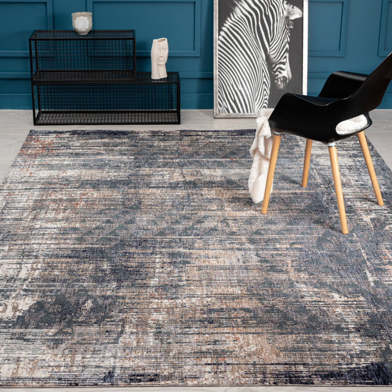4 Abstract Area Rug in Charcoal/Beige, Rectangle 7'6" x 9'6"