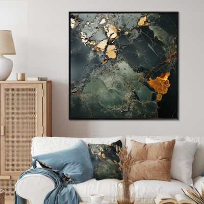 Golden And Green Terrazzo Marble Elegance II - Marble Wall Decor
