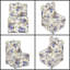 Chaise de salle à manger en flanelle bleue avec motif floral - sans accoudoirs avec coussin lombaire, rembourrée de mousse pour plus de confort
