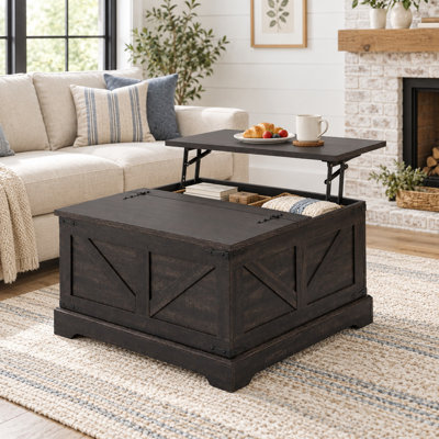 31.5" W Coffee Table with Hidden Storage, Farmhouse Lift Top Coffee Table for Living Room -Black