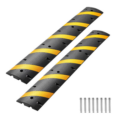 6FT Heavy Duty Rubber Speed Bump (2-Pack) - High-Visibility Yellow & Black Driveway Cable Protector Ramp for Asphalt, Concrete & Gravel Roads