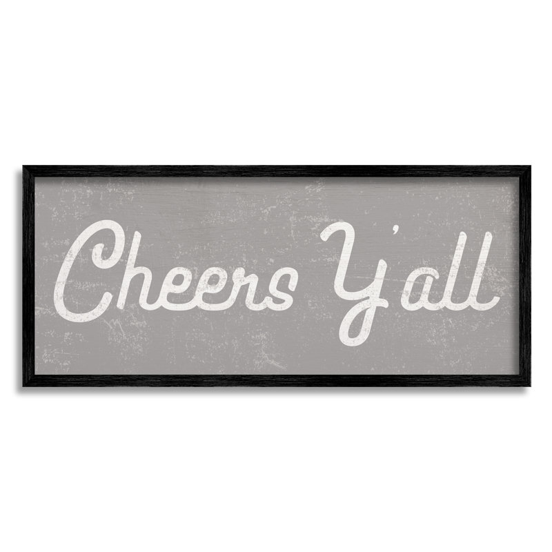 «Cheers Y'all Country Saying Happy Hour», H 10 po x l 24 po, Giclée encadrée noir minuit