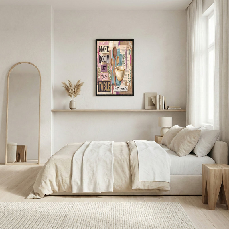 «Make Room At The Table» avec des cuillères en bois et un bol, art mural sur toile, H 16 po x l 24 po