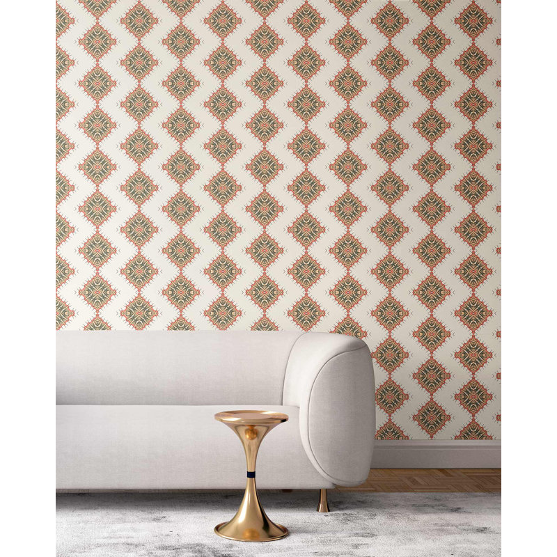 Desert Diamonds (Medium) | Intricate Geometric Wallpaper Double Roll, Brown/Green/Pink/Tan/Beige