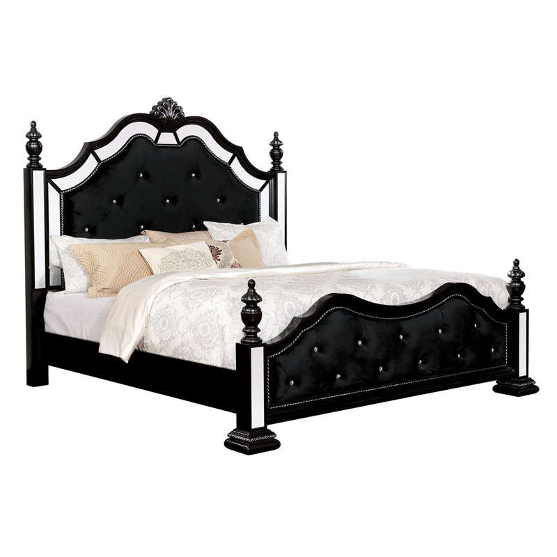 Lit tapissier standard capitonné Winkleman, Noir, Très grand