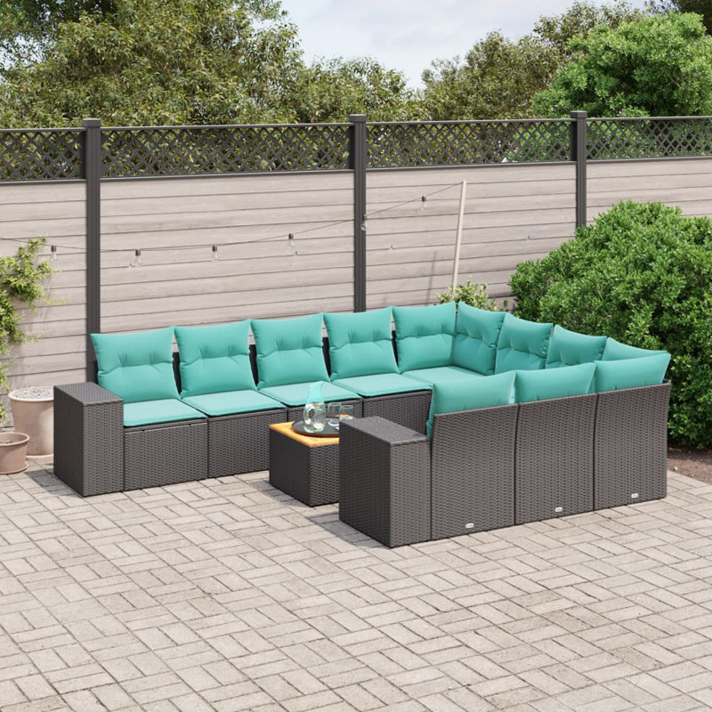  Ensemble de canapé de patio 11 pièces avec coussins en rotin de polyester noir