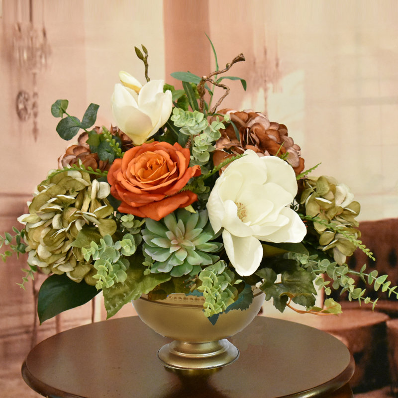 Faux Silk Hydrangea Arrangement in Vase