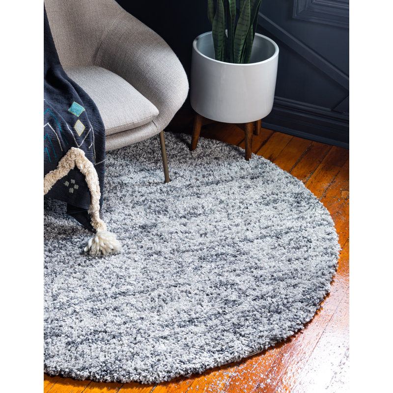 Tapis gris à rayures Mitzy, Rond 3 pi 3 po