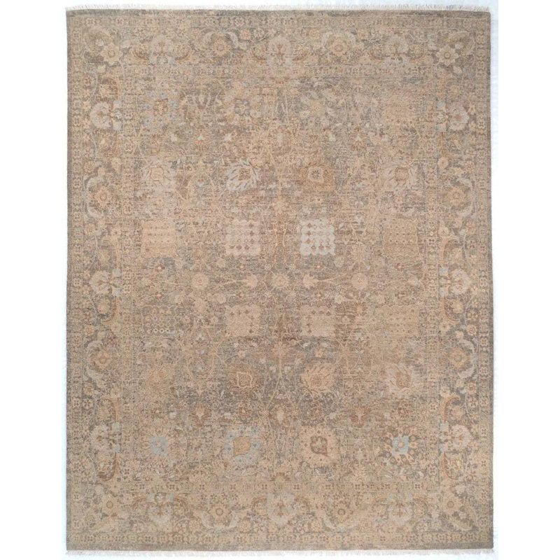 Tapis en laine noué à la main 8 x 10 po Laana, tapis neutre transitionnel, tapis indien fait à la main, tapis d'inspiration rétro