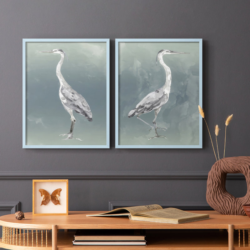 «Egret on Azure I», reproduction encadrée de qualité supérieure - prête à être accrochée - aucun clou requis - aucun clou requis