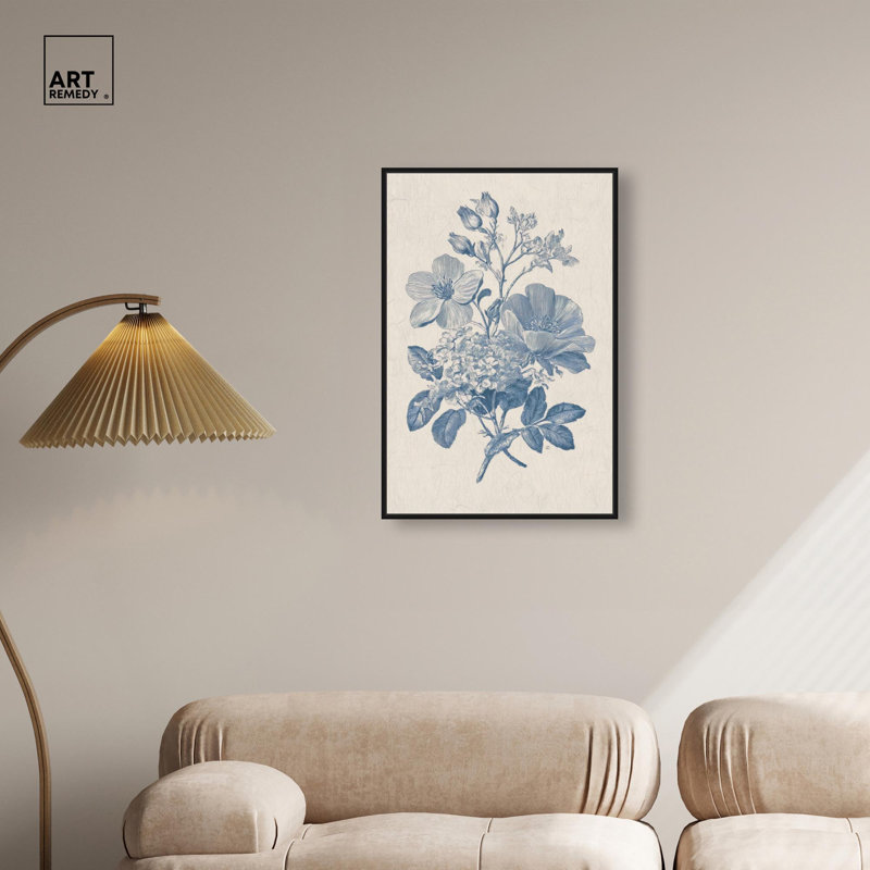 "Blue Engraving I", reproduction d'art sur toile par Art Remedy, cadre noir, 20 x 30, H 31 po x l 21 po, Cadre noir