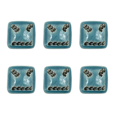 Ensemble de six boutons de tiroir carrés en céramique sarcelle patinée