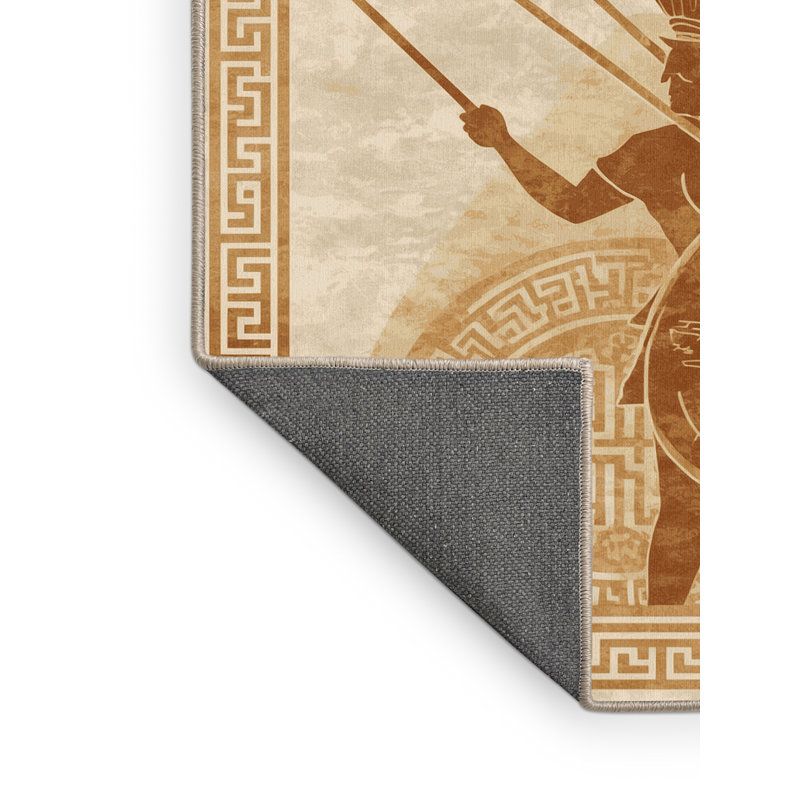 Tapis oriental doux et moelleux de style Dunmire Bataille Thermopylae classique beige, 7 x 10