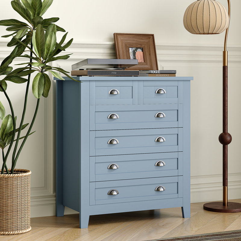 Kostka Modern 2+4-Drawer Storage Dresser with Silver shell Metal Handles, Blue