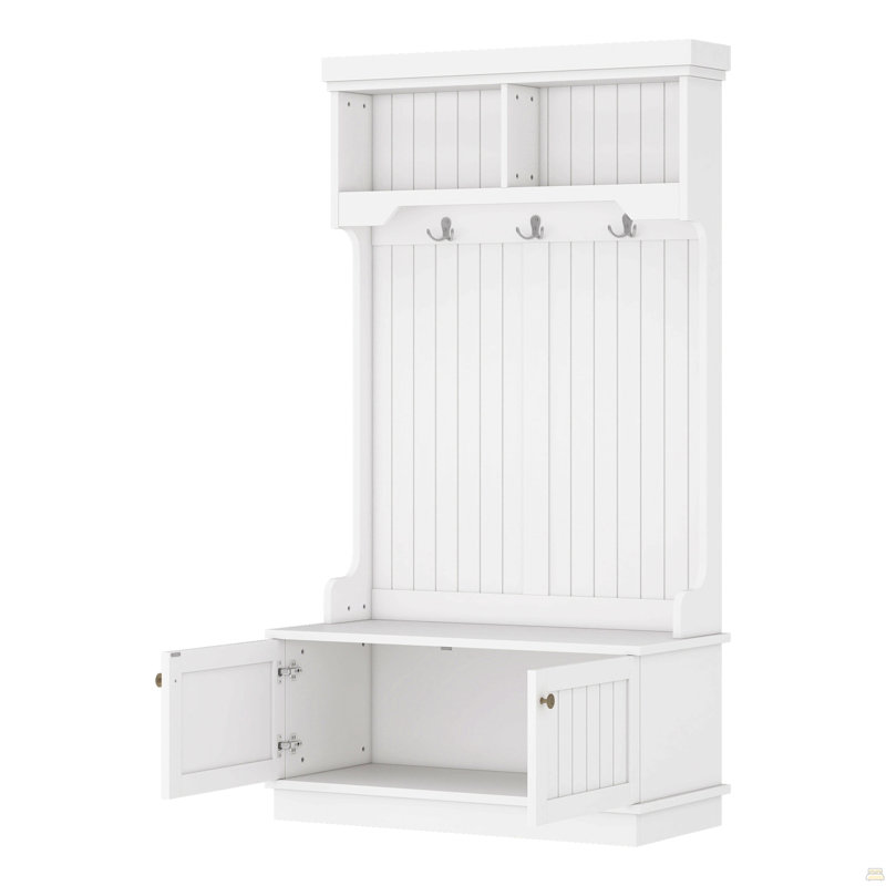 Hall Tree with Storage Shoe Bench for Entryway and Hallway, 4-in-1 Design Coat Racks with Hooks for Living Room, White, White