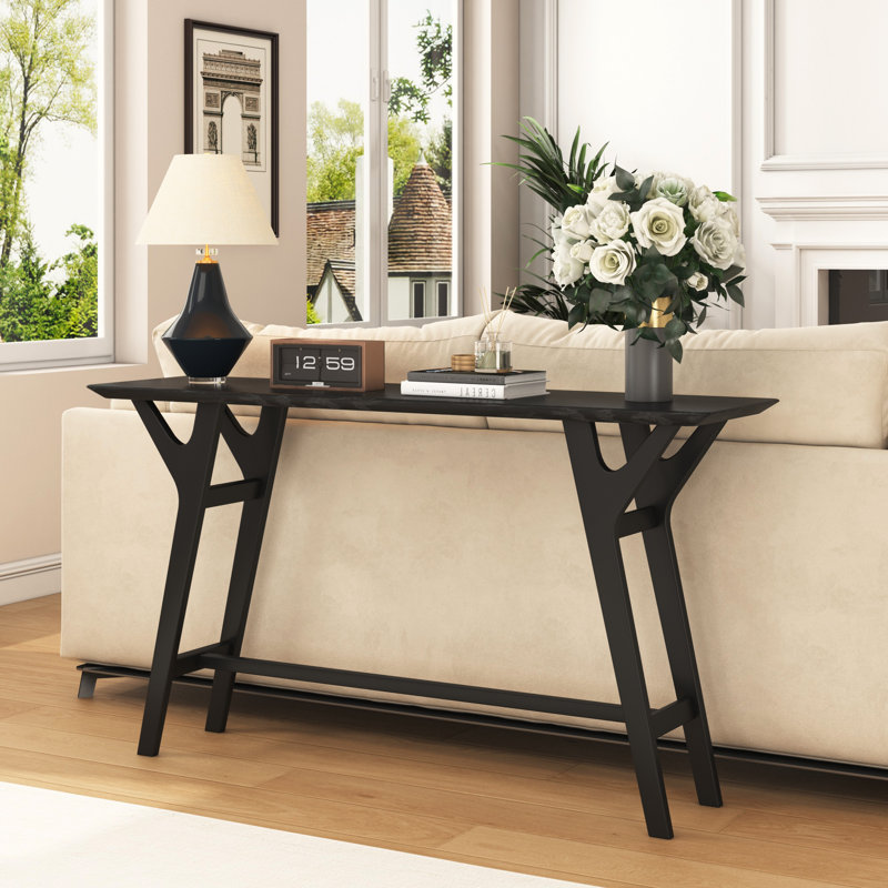Table d'entrée de 59,06 po pour le salon, console étroite avec pieds en bois massif