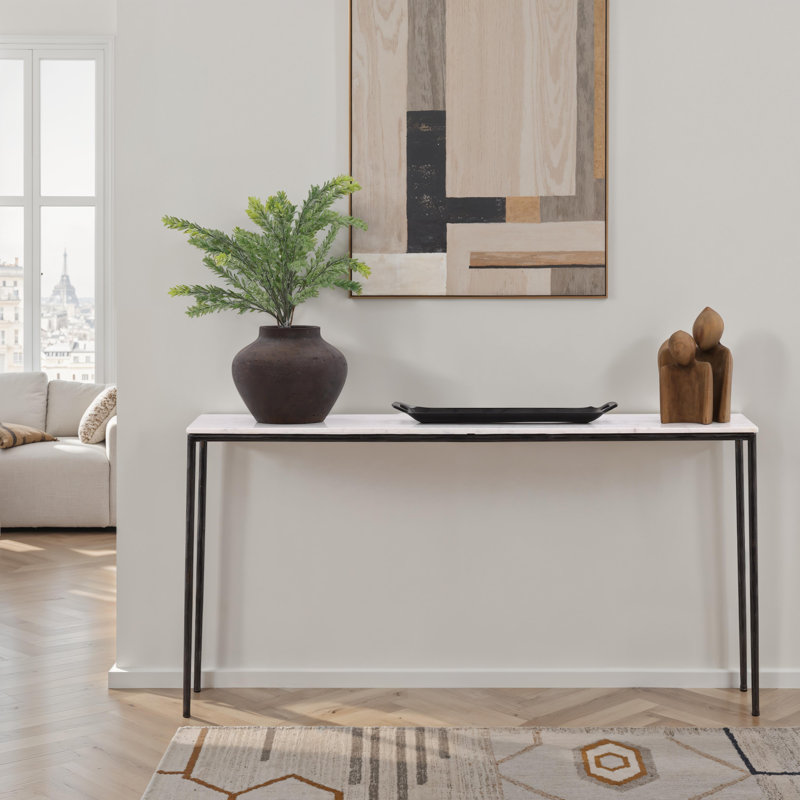 Perugia 59" Wide Console Table, White Marble/Silver
