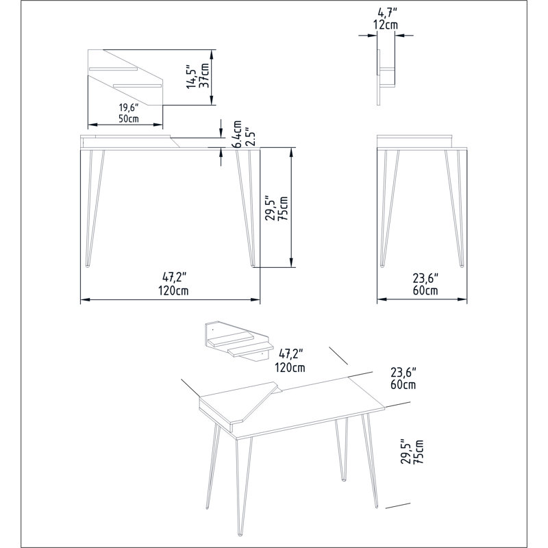 Berno 47" Computer Desk, Bendire/Black