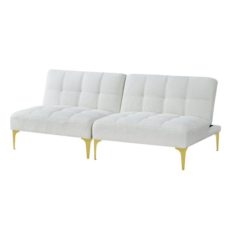 Rajene 71'' Upholstered Convertible Sofa, White Teddy