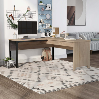 Bureau de direction en L à plateau relevable de 65,1 po de haut avec rangement Kustern