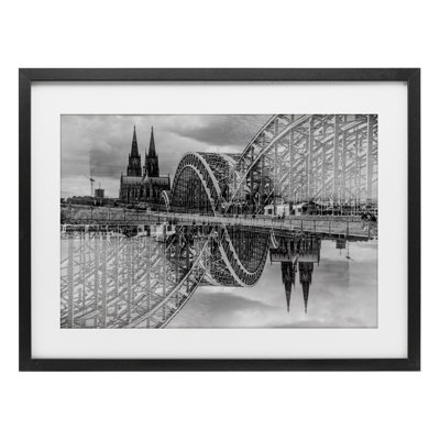 Bridge & Cathedral Reflection Framed Print Under Glass, design by Robin Vandenabeele