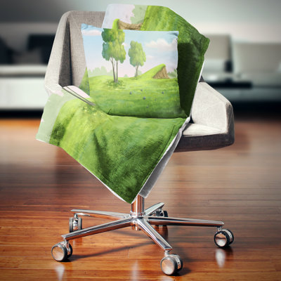 Green Garden with Mound and Trees - Landscape Printed Pillow