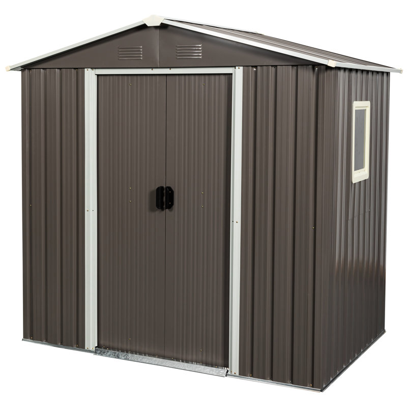 Remise de rangement en métal, structure en fer galvanisé, fenêtre, évents perforés pour une circulation d'air améliorée, portes coulissantes et cadenas
