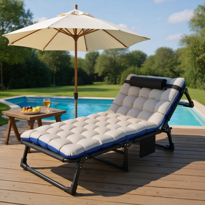 Méridienne de patio de 29 pouces de largeur, réglable à 4 positions avec matelas et oreiller, capacité de 440 lb, Noir