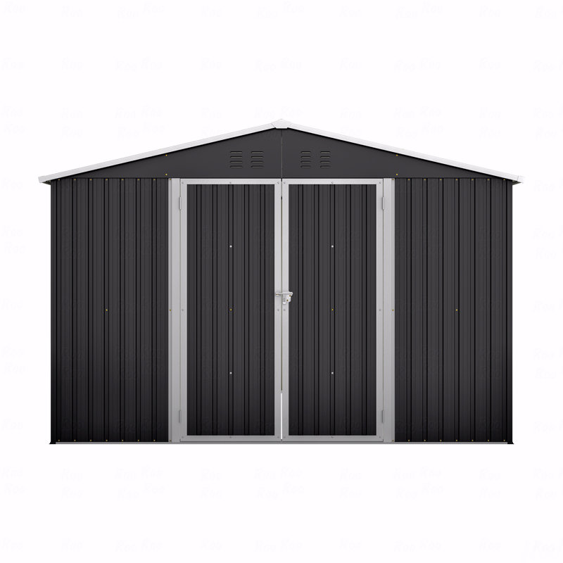 Remise de rangement extérieure 10 pi x 10 pi, rangement pour outils en métal avec portes verrouillables et structure de cadre actualisée, grande remise de jardin en métal