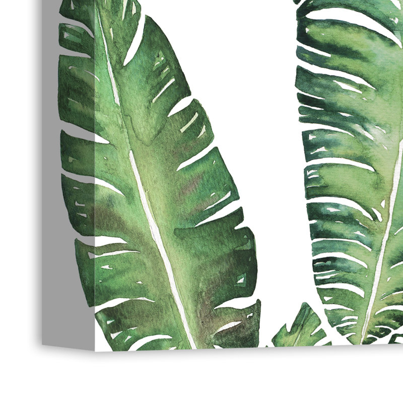 « banane leaves », reproduction de peinture à l’aquarelle sur toile, H 12 po x l 12 po, Toile tendue