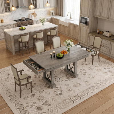 63" Rectangular Dining Table for 4-6, Large Wood Kitchen Table w/ 2 Storage Drawers, Sturdy Metal Frame, Waterproof & Heat-Resistant Top, Modern Indus