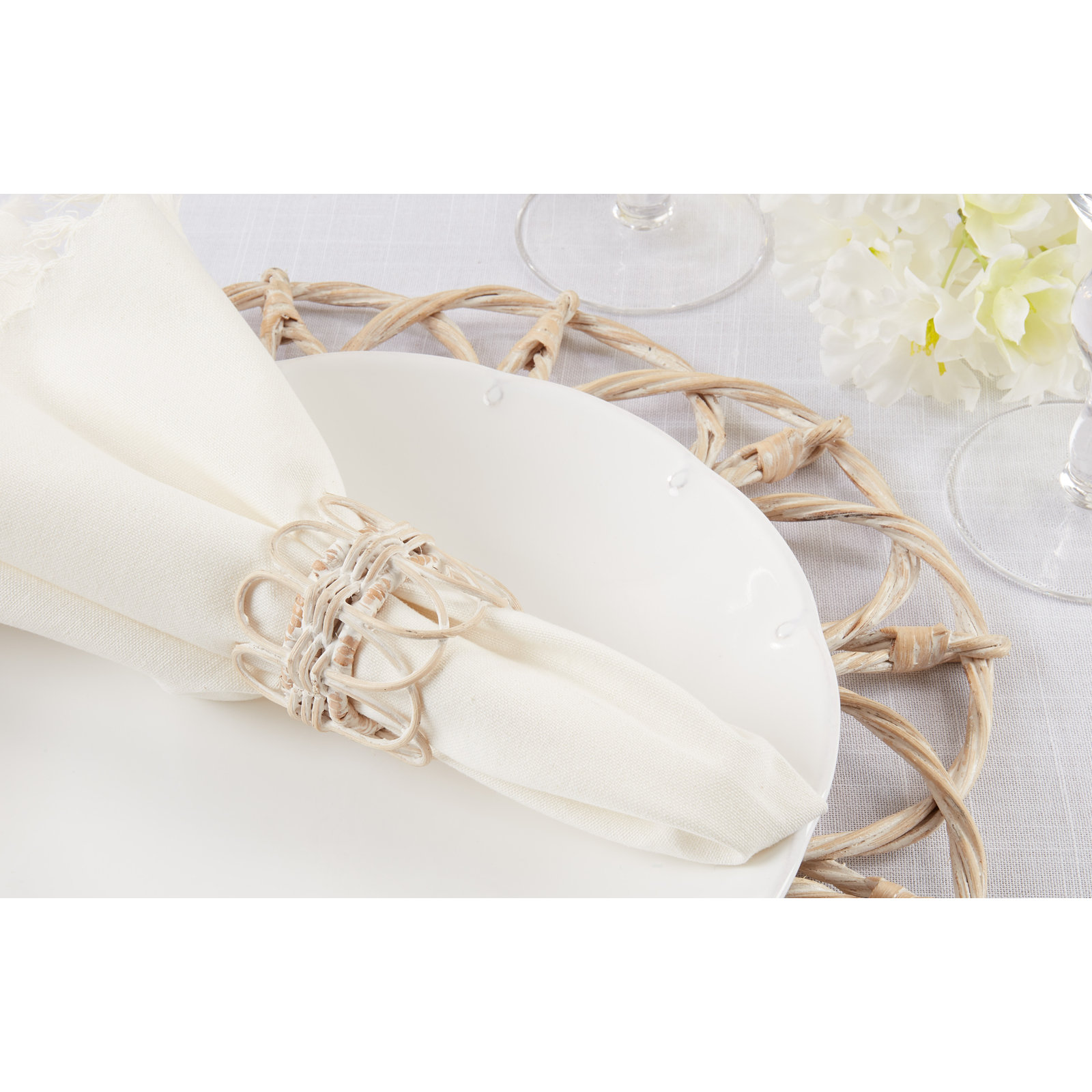 Hughie Rattan Napkin Rings, White