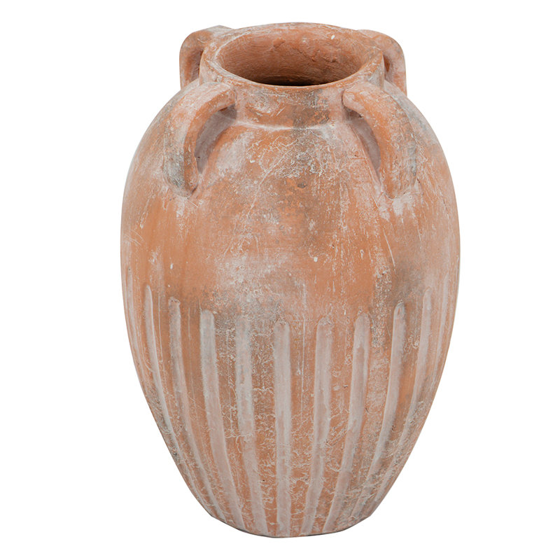 Round Terracotta Vase with Subtle Ribbed Design