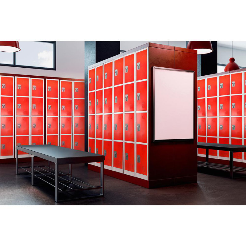 AdirOffice 72" Red Steel 4-Tier Key Lock Storage Locker Set