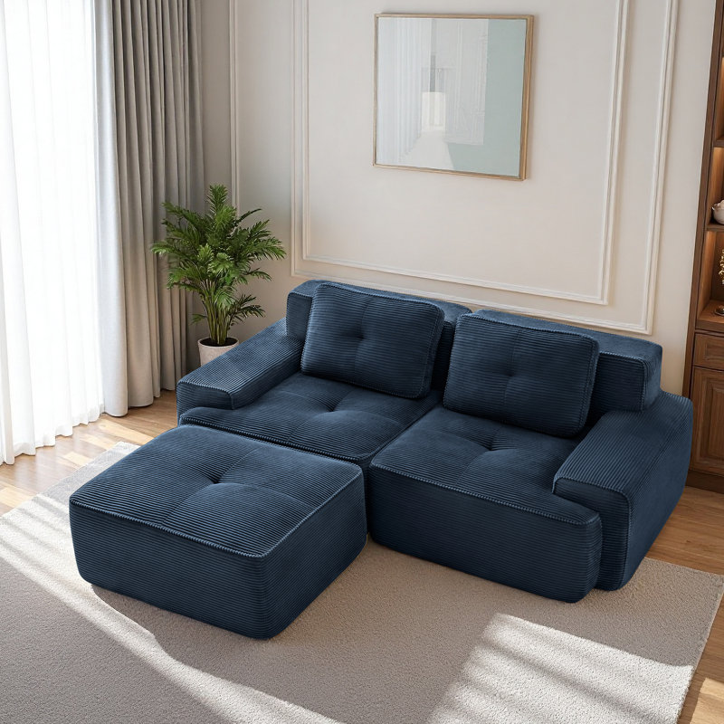 Boneless 81.9” Boneless Couches For Living Room, Modular Sectional Sofa With L-Shape Chaise, 2 Seater Comfy Upholstered Loveseat Deep Seat Corduroy Fabric Cloud Couch No Assembly, Anti-Slip Design?