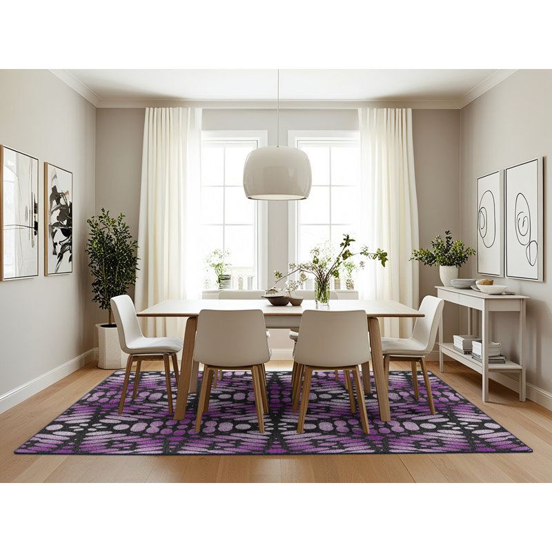 Tapis noir / violet Power Loom, Rectangle 7 pi x 10 pi