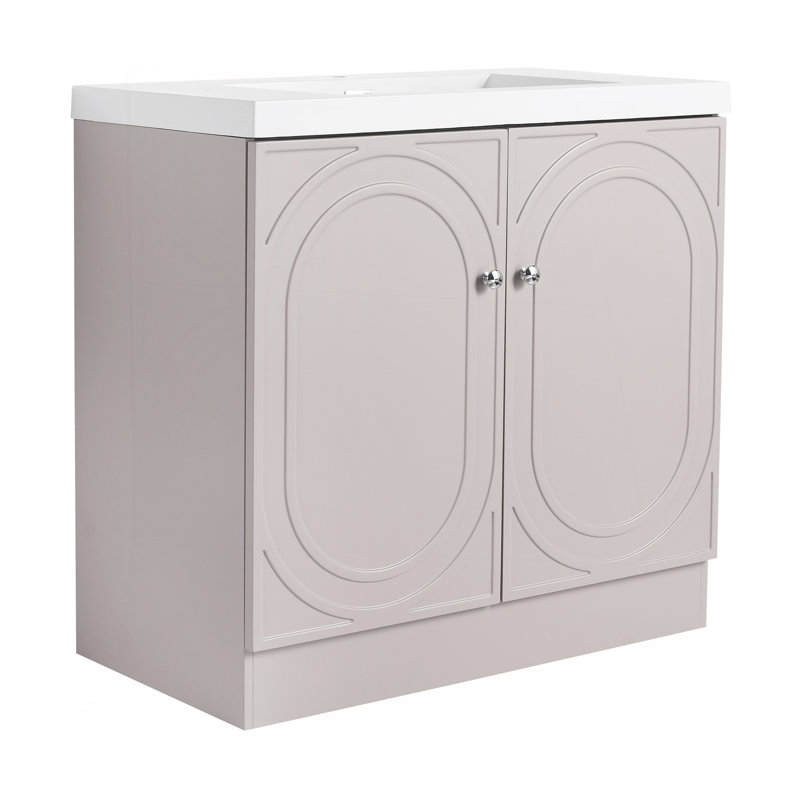 Meuble-lavabo autoportant de 36 po avec lavabo en résine blanche et 2 portes d'armoire à fermeture en douceur (emballage KD)