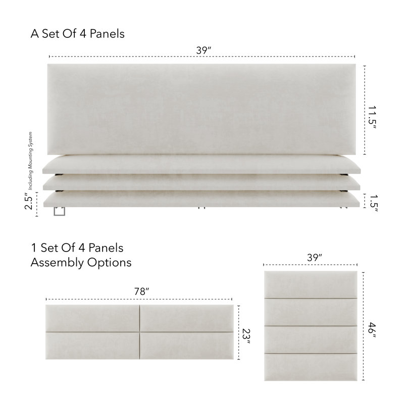 Sapan Upholstered Headboard, King (39"W x 11.5"H, Set of 4), Micro Suede Light Taupe