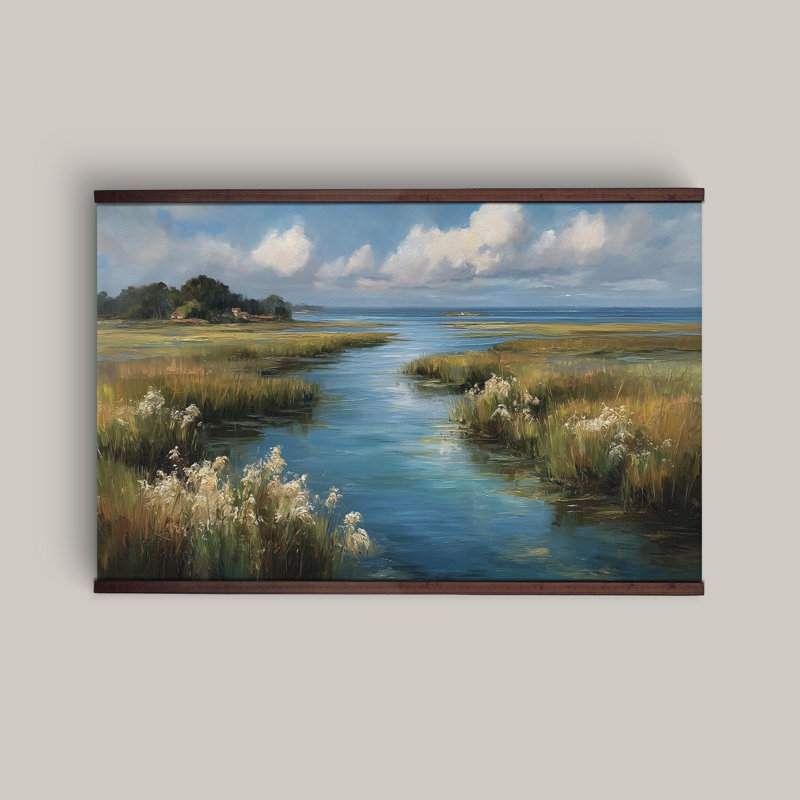 Très grand paysage de marais, art mural nature eau bleue, 45 po H x 73 po L