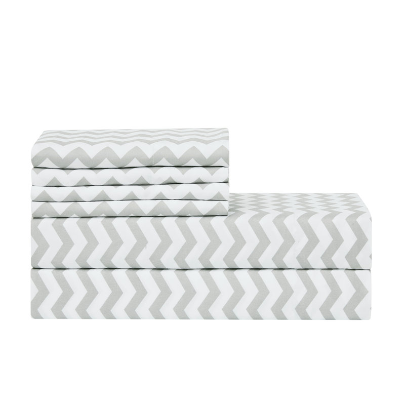 Ensemble de draps Loft, série Deluxe Soft 1500, double brossage en microfibre, Gris chevron