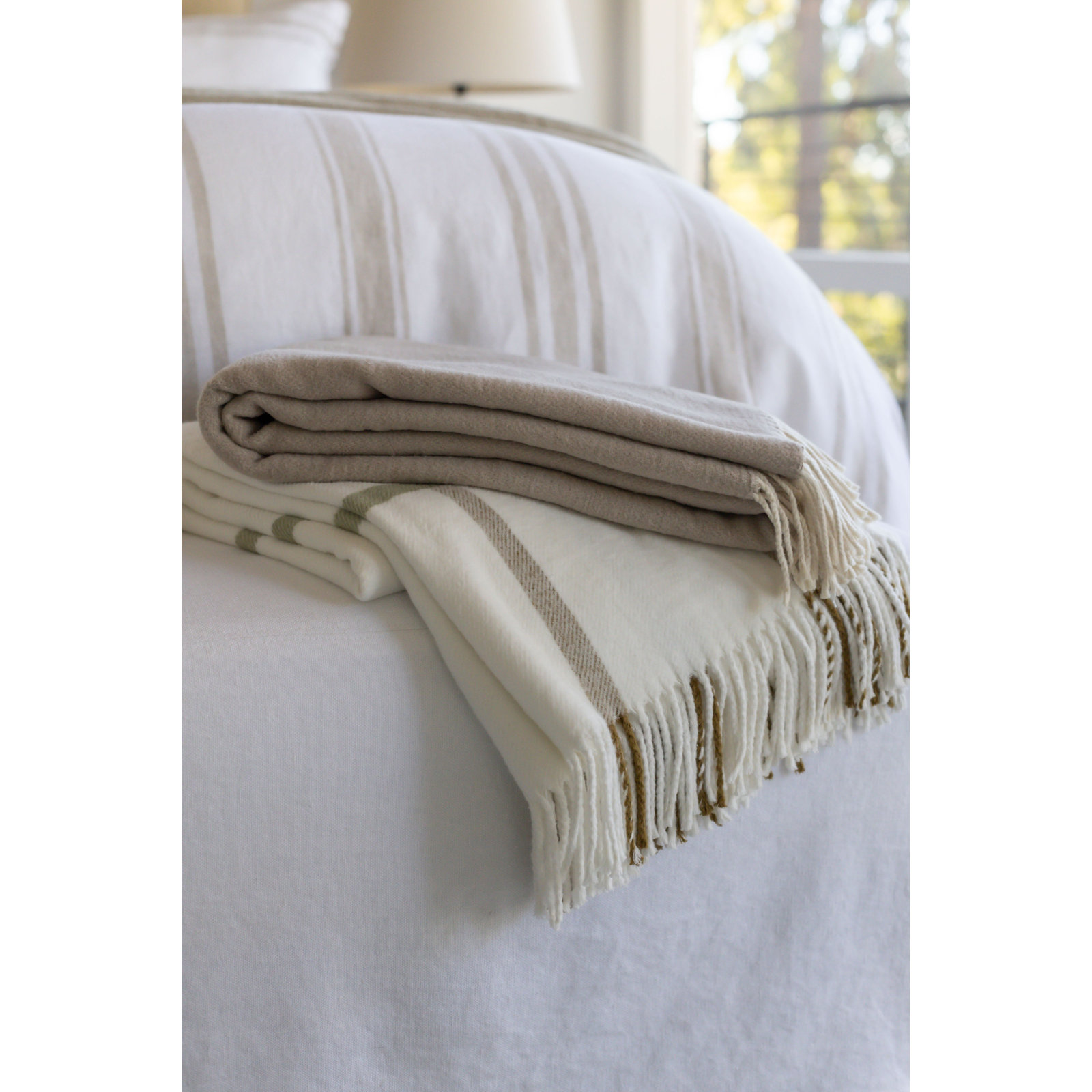 Mandy Handwoven Cotton Throw Blanket, Beige